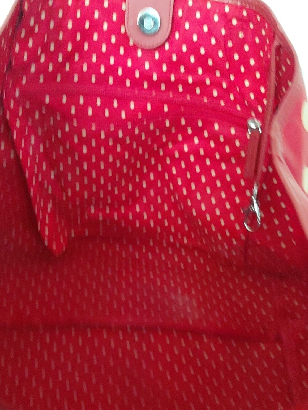 Cath Kidston Red And Cream Tote Polka Dots Doubke Strap Leather Handle 19x11 - Picture 12 of 13